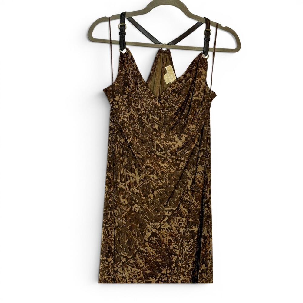 Michael Kors Sz M abstract adjustable buckle straps draped neckline | EUC